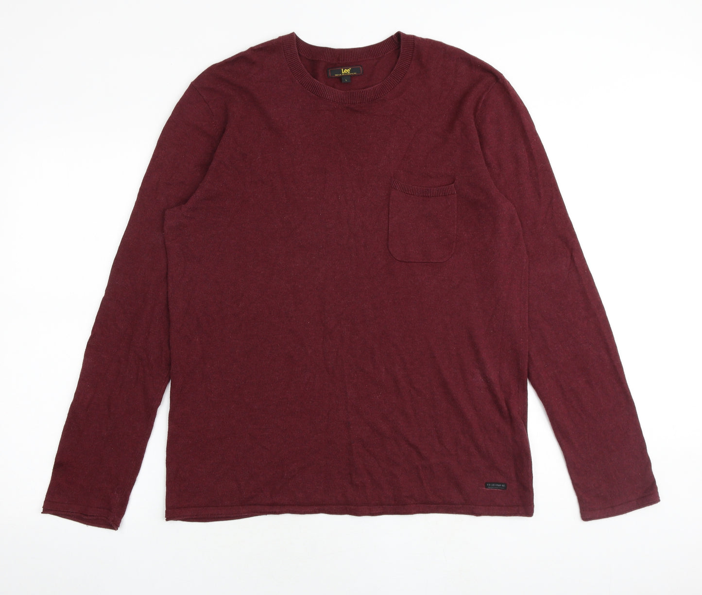 Lee Mens Red Round Neck Cotton Pullover Jumper Size L Long Sleeve