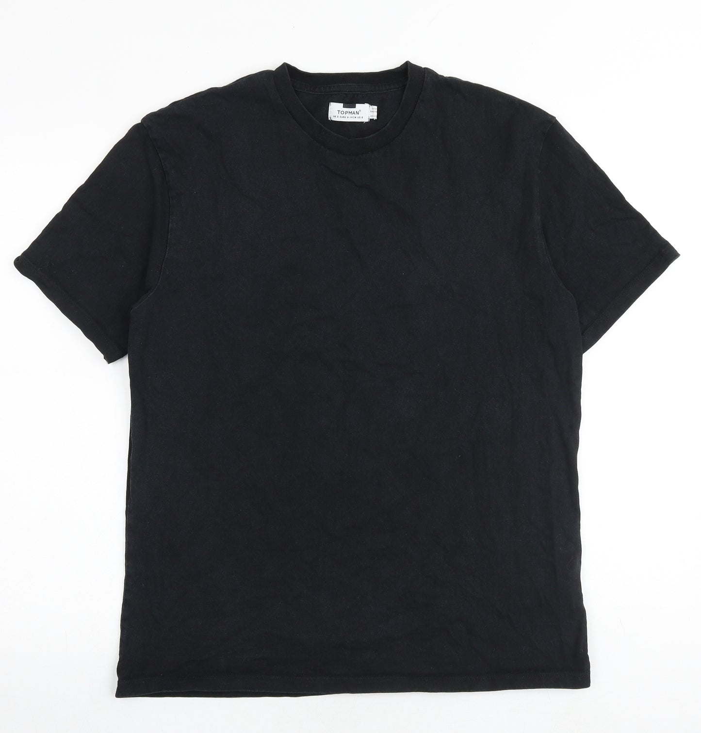 Topman Mens Black Cotton T-Shirt Size S Round Neck