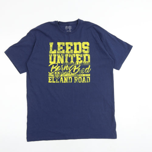 Leeds United Boys Blue 100% Cotton Basic T-Shirt Size 14-15 Years Crew Neck Pullover