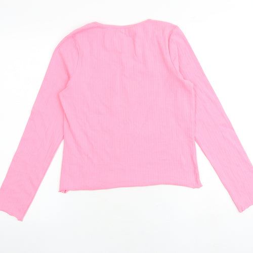 Marks and Spencer Girls Pink Polyester Basic T-Shirt Size 12-13 Years Boat Neck Pullover - Ribbed