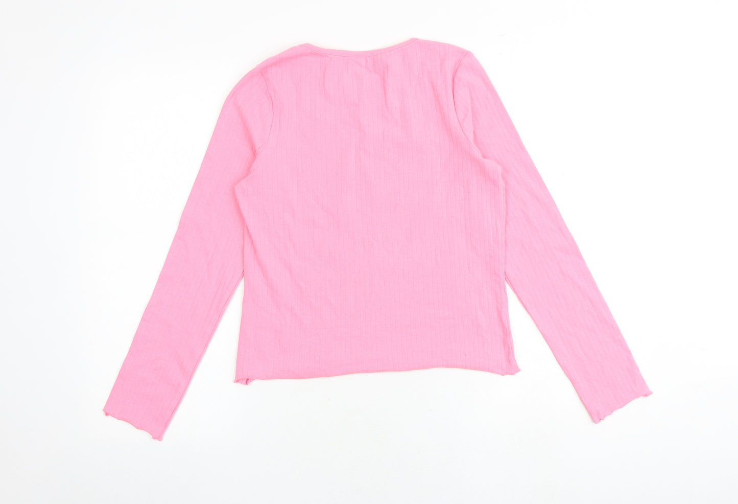 Marks and Spencer Girls Pink Polyester Basic T-Shirt Size 12-13 Years Boat Neck Pullover - Ribbed
