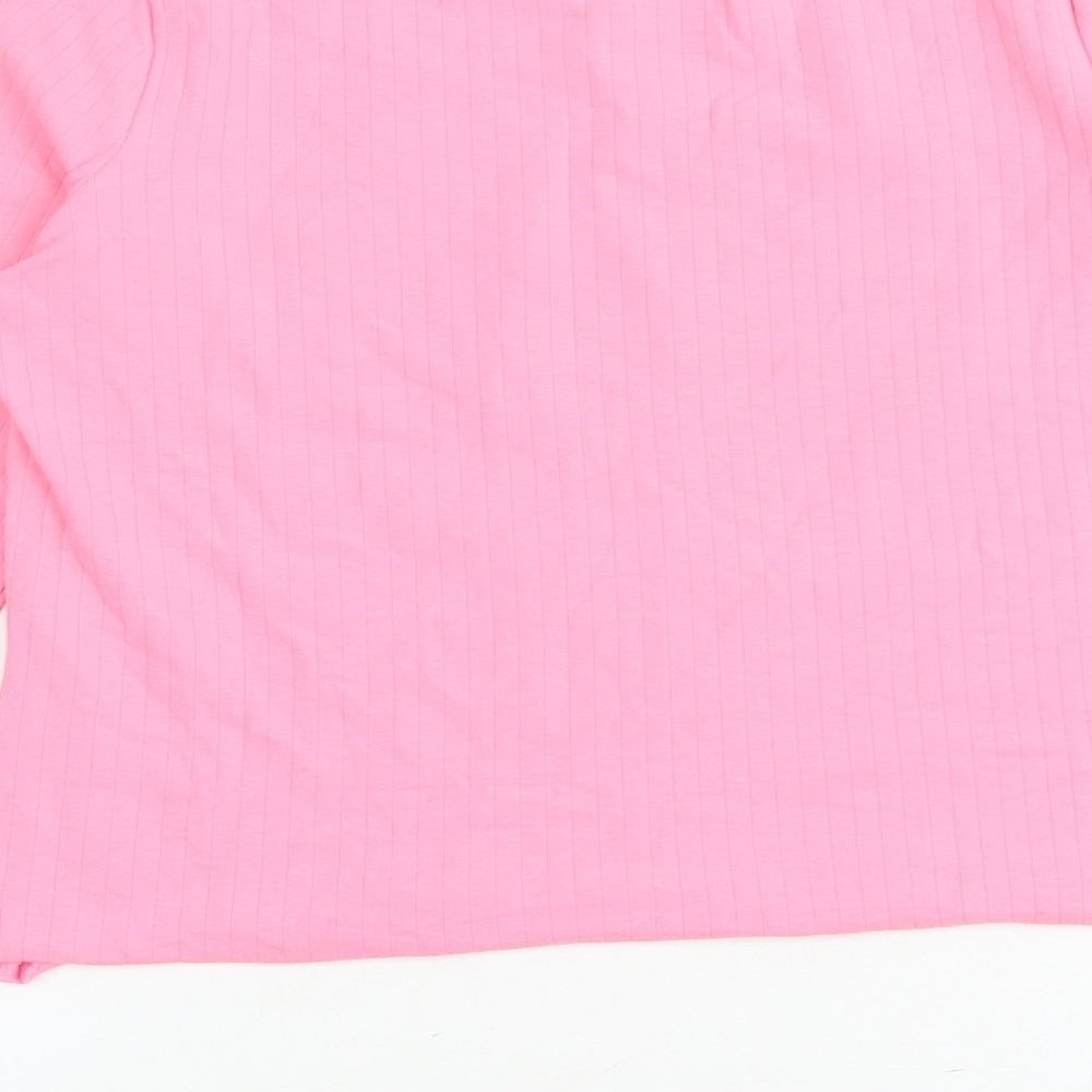 Marks and Spencer Girls Pink Polyester Basic T-Shirt Size 12-13 Years Boat Neck Pullover - Ribbed