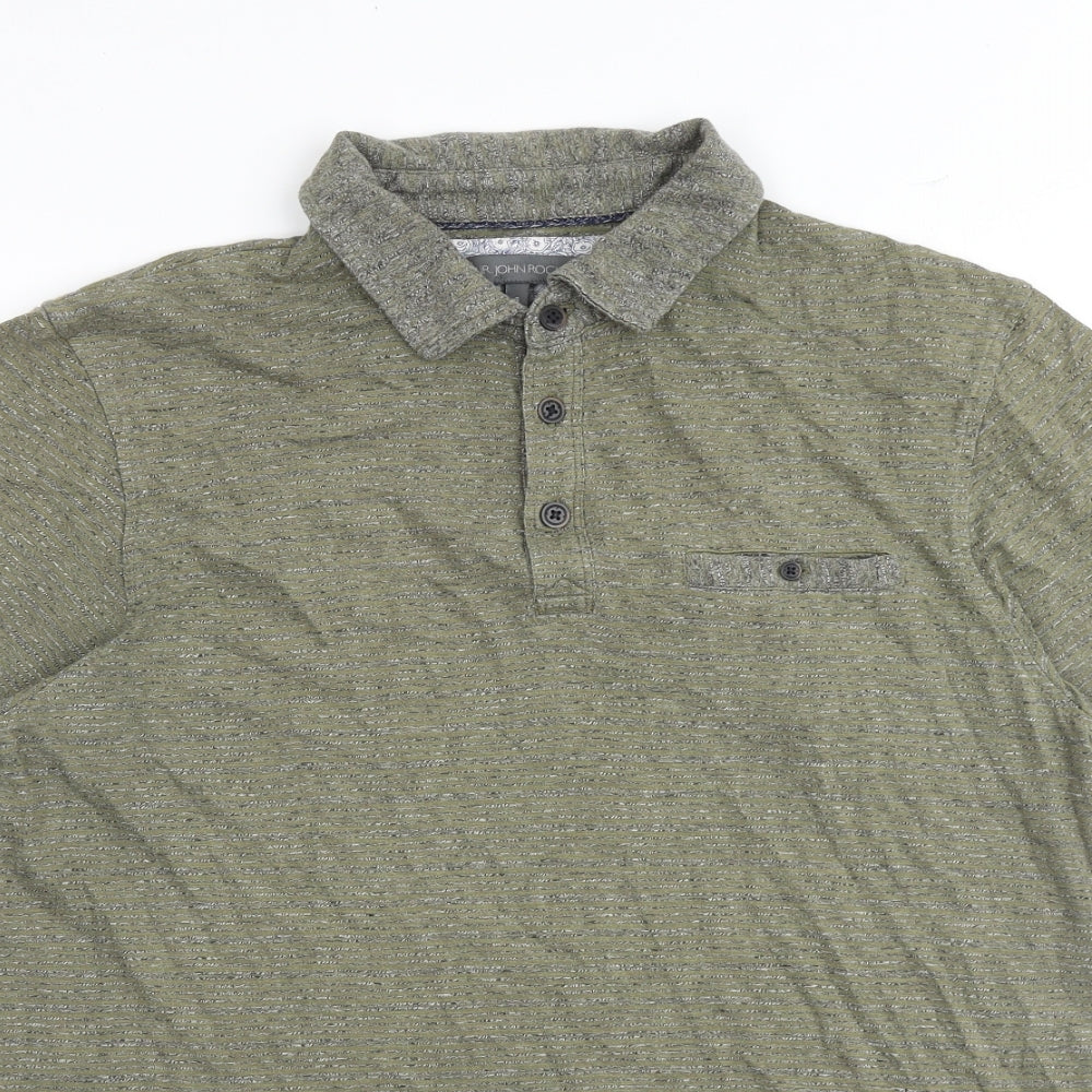 RJR.John Rocha Mens Green 100% Cotton Polo Size L Collared Button