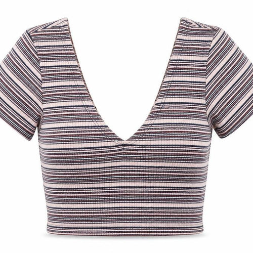 Pull&Bear Womens Multicoloured Striped Cotton Cropped Tank Size XS V-Neck