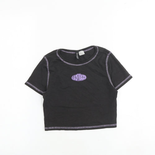 H&M Womens Grey 100% Cotton Cropped T-Shirt Size XS Round Neck - The Lazy Daze