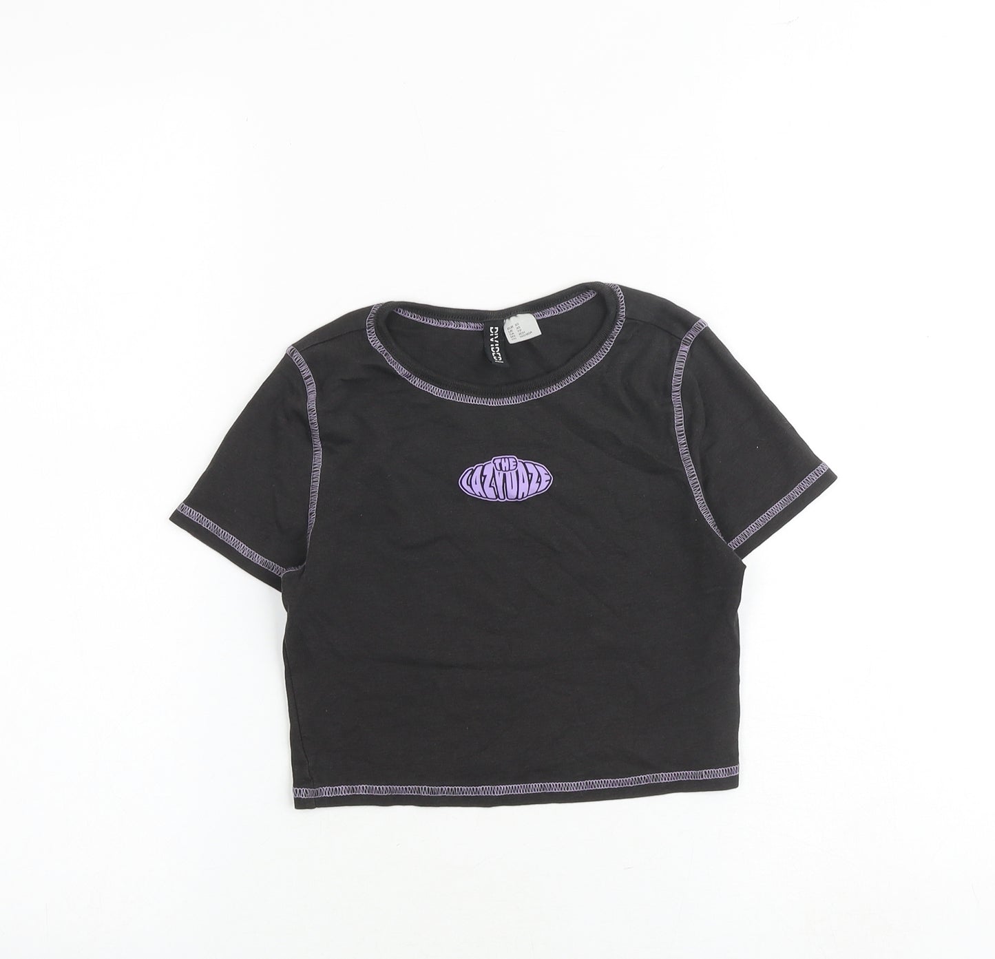 H&M Womens Grey 100% Cotton Cropped T-Shirt Size XS Round Neck - The Lazy Daze