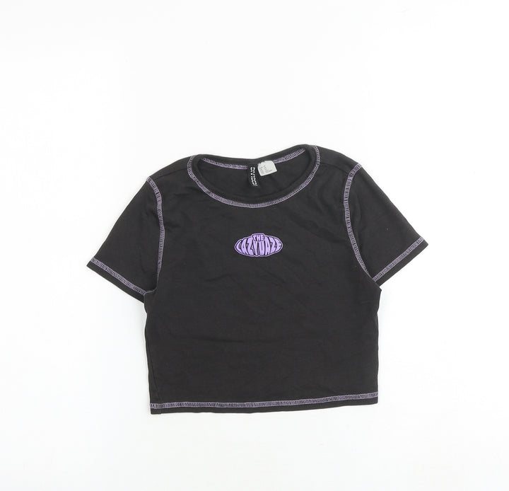 H&M Womens Grey 100% Cotton Cropped T-Shirt Size XS Round Neck - The Lazy Daze
