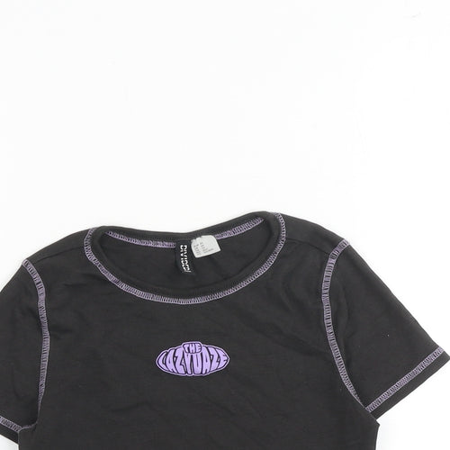 H&M Womens Grey 100% Cotton Cropped T-Shirt Size XS Round Neck - The Lazy Daze