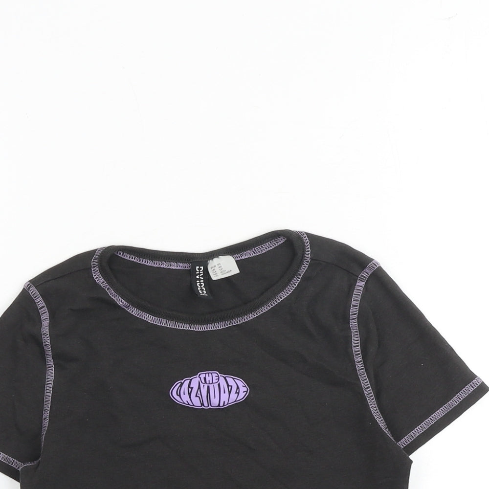 H&M Womens Grey 100% Cotton Cropped T-Shirt Size XS Round Neck - The Lazy Daze