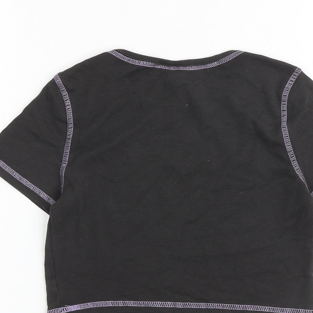 H&M Womens Grey 100% Cotton Cropped T-Shirt Size XS Round Neck - The Lazy Daze