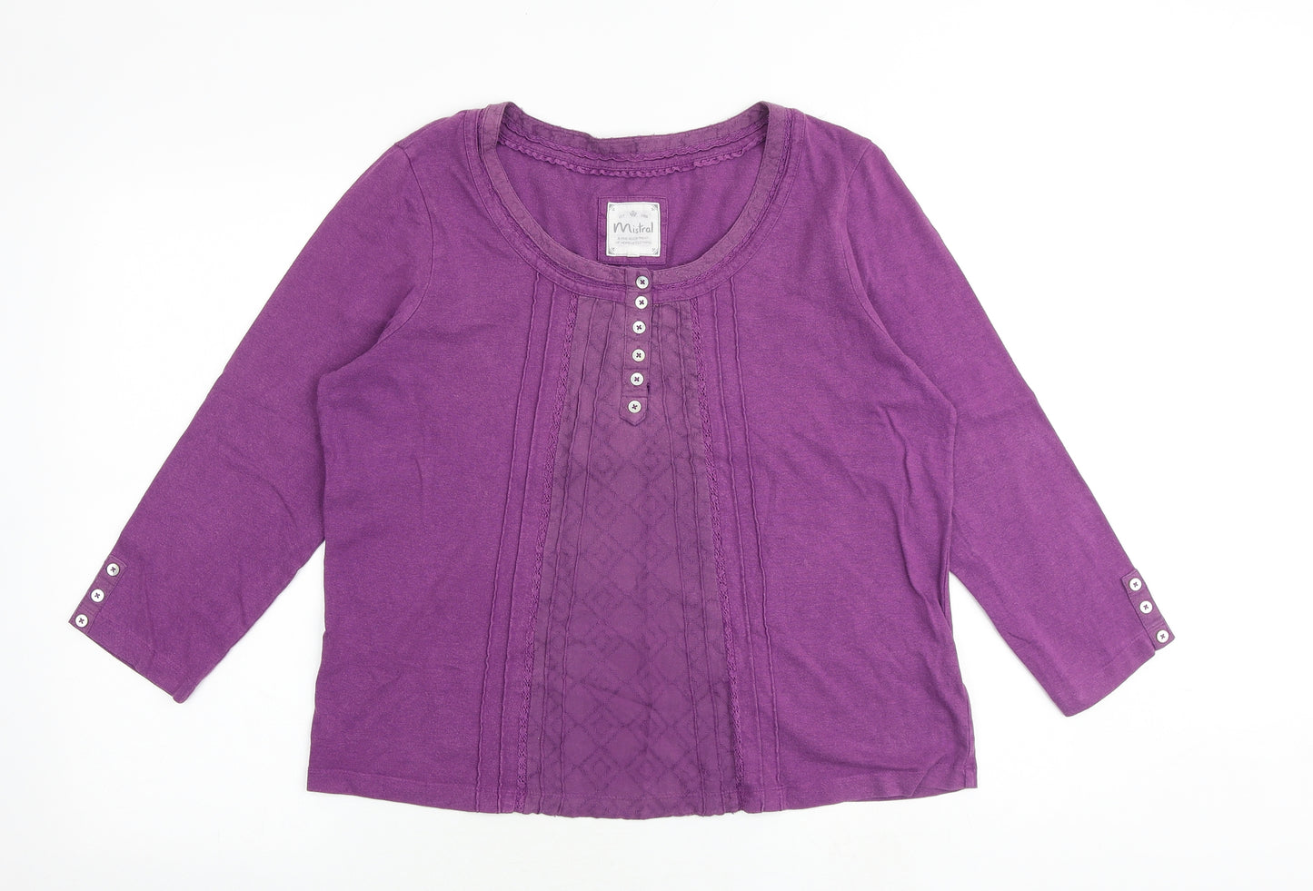 Mistral Womens Purple 100% Cotton Basic Blouse Size 14 Round Neck