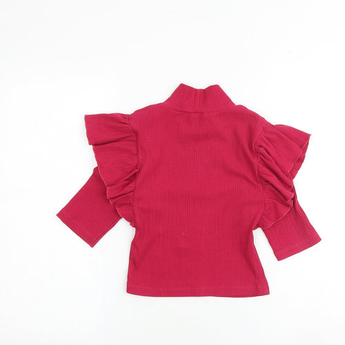 Zara Womens Pink Cotton Cropped Blouse Size S Mock Neck