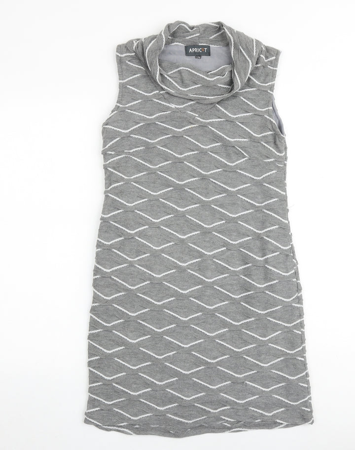 Apricot Womens Grey Geometric Polyester A-Line Size S Cowl Neck Pullover