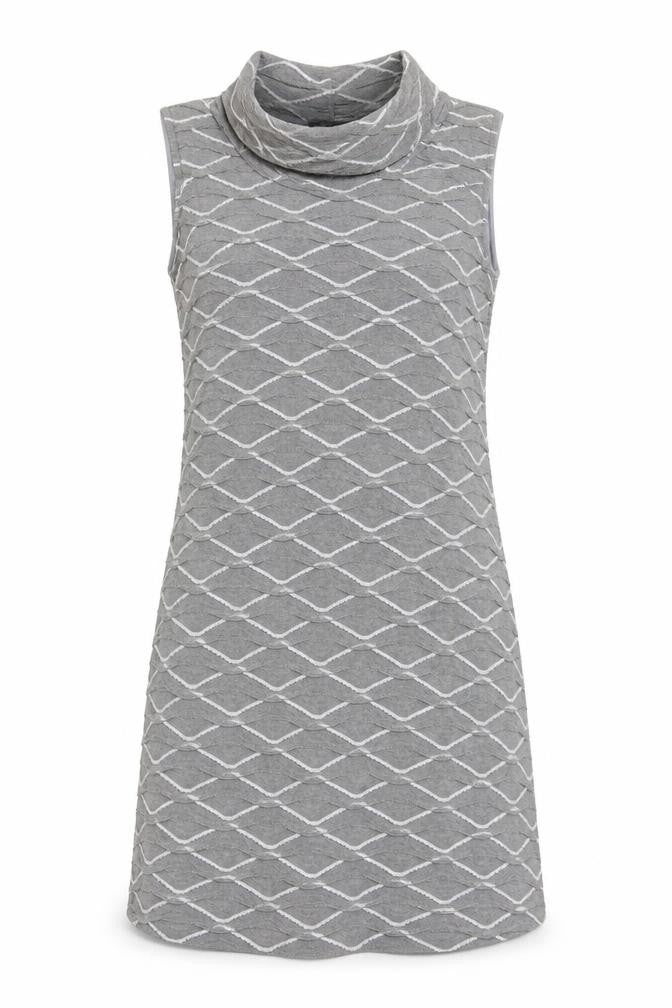 Front view of Apricot women’s grey geometric polyester a-line, size S, cowl neck pullover