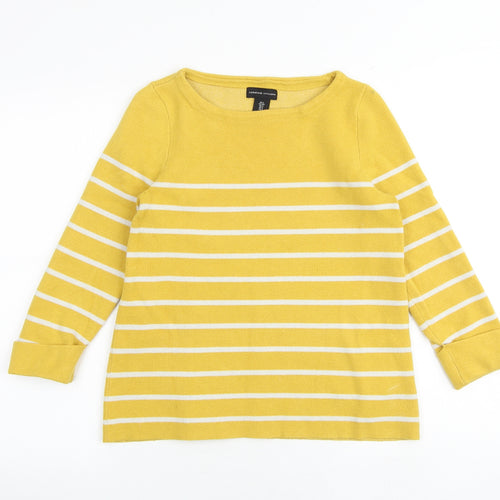 Adrienne Vittadini Womens Yellow Round Neck Striped Viscose Pullover Jumper Size S