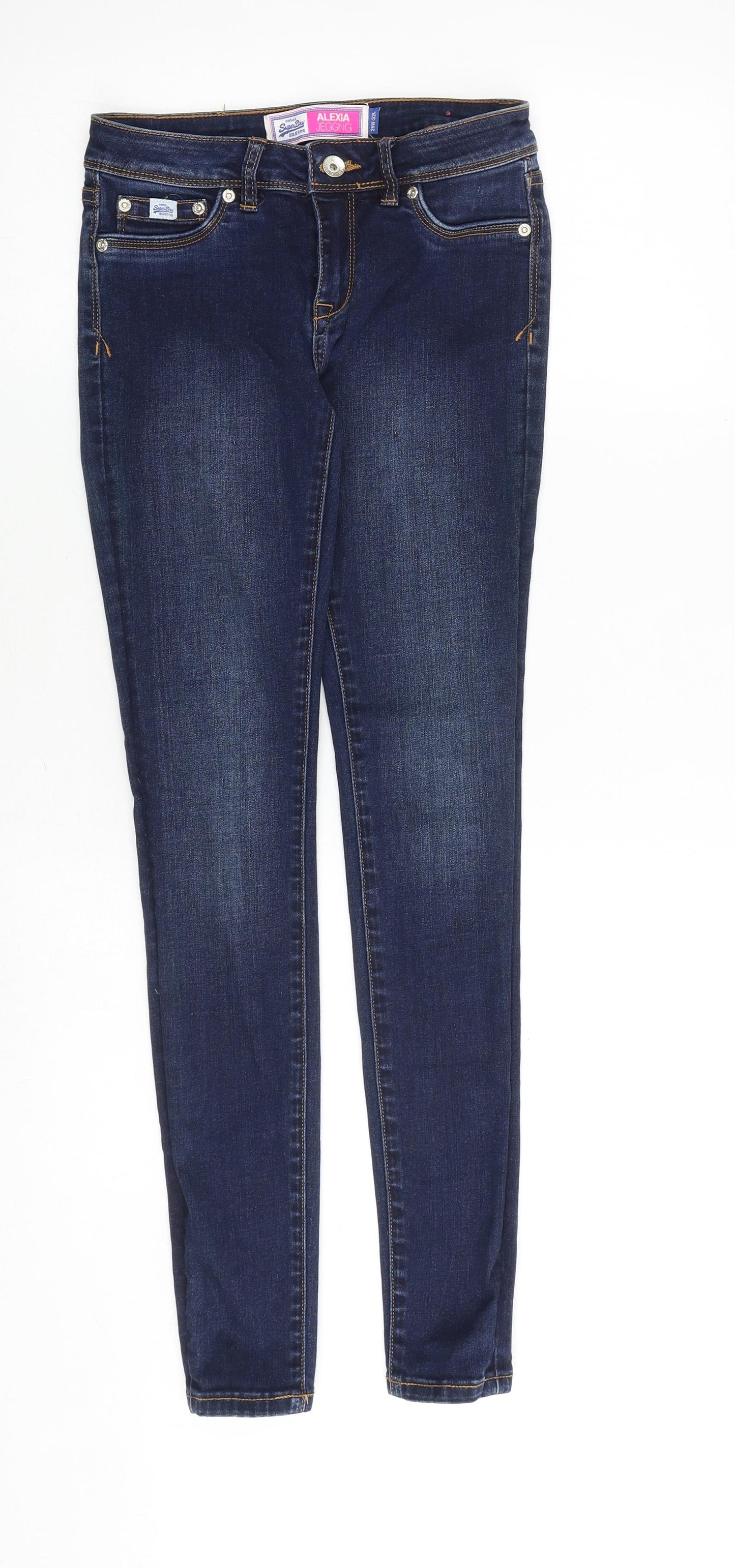 Superdry Womens Blue Cotton Jegging Jeans Size 25 in Slim Zip