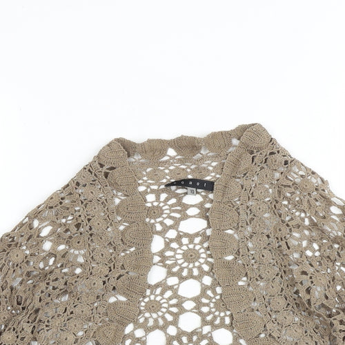 Coast Womens Brown V-Neck Geometric 100% Cotton Shrug Jumper Size 10