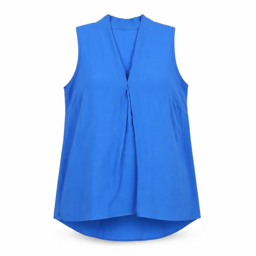 Front view of Roman women’s blue polyester basic tank, size UK 10, v-neck