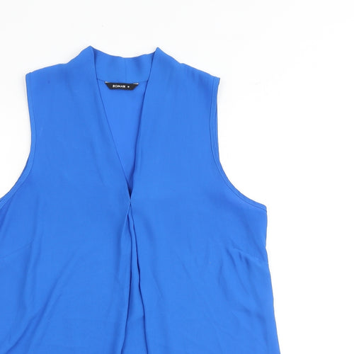 Roman Womens Blue Polyester Basic Tank Size 10 V-Neck