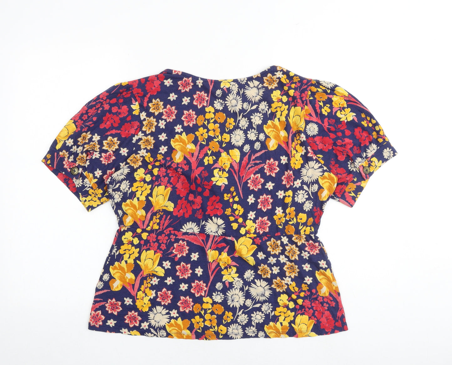 Monsoon Womens Multicoloured Floral Cotton Basic Blouse Size 16 V-Neck