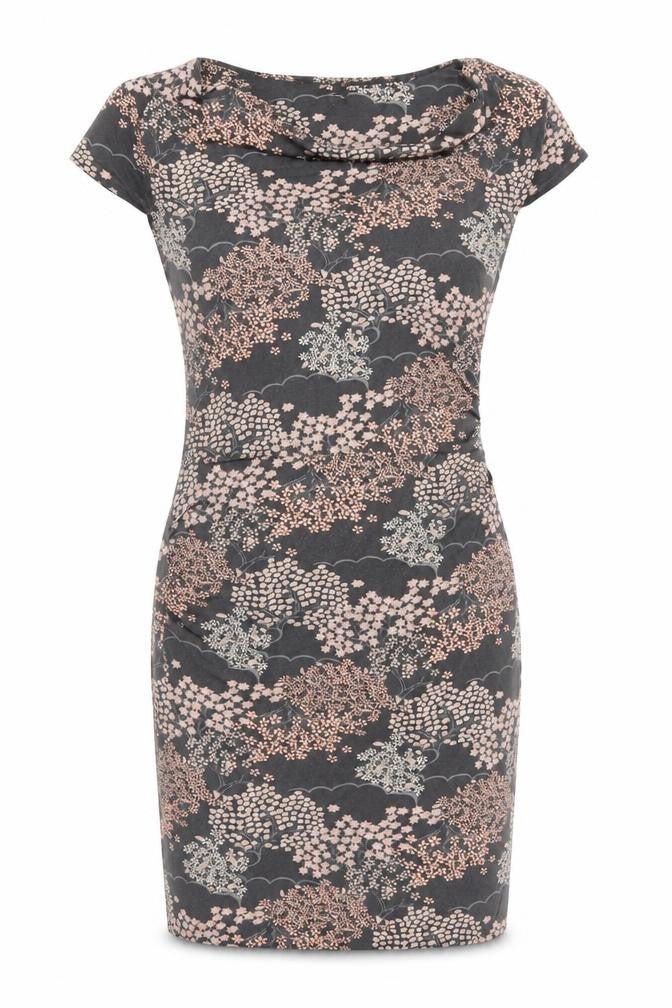 Front view of Phase Eight women’s green floral viscose shift, size UK 12, cowl neck pullover