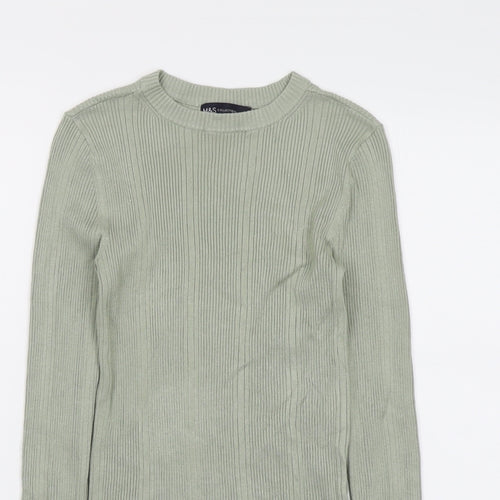 Marks and Spencer Womens Green Round Neck Viscose Pullover Jumper Size 8