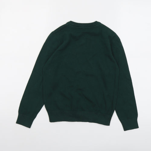 Marks and Spencer Boys Green V-Neck Cotton Pullover Jumper Size 7-8 Years Pullover