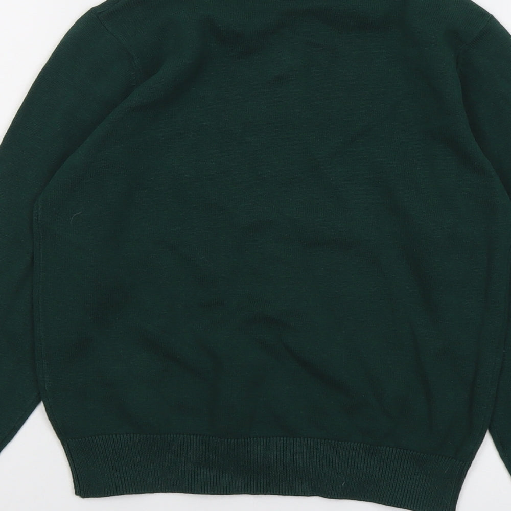 Marks and Spencer Boys Green V-Neck Cotton Pullover Jumper Size 7-8 Years Pullover