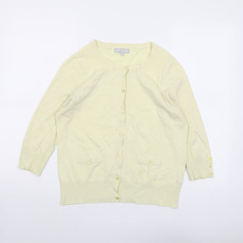 Red Herring Womens Yellow Round Neck Cotton Cardigan Jumper Size 16