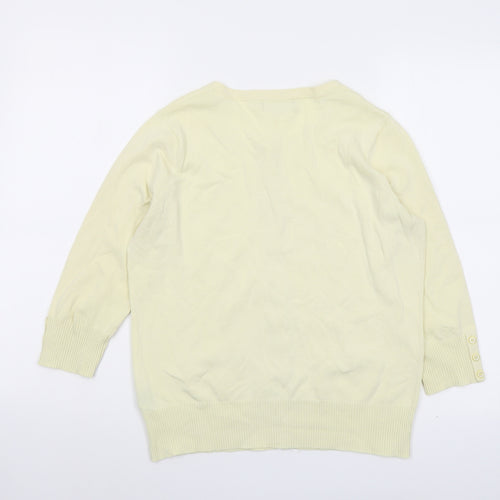 Red Herring Womens Yellow Round Neck Cotton Cardigan Jumper Size 16