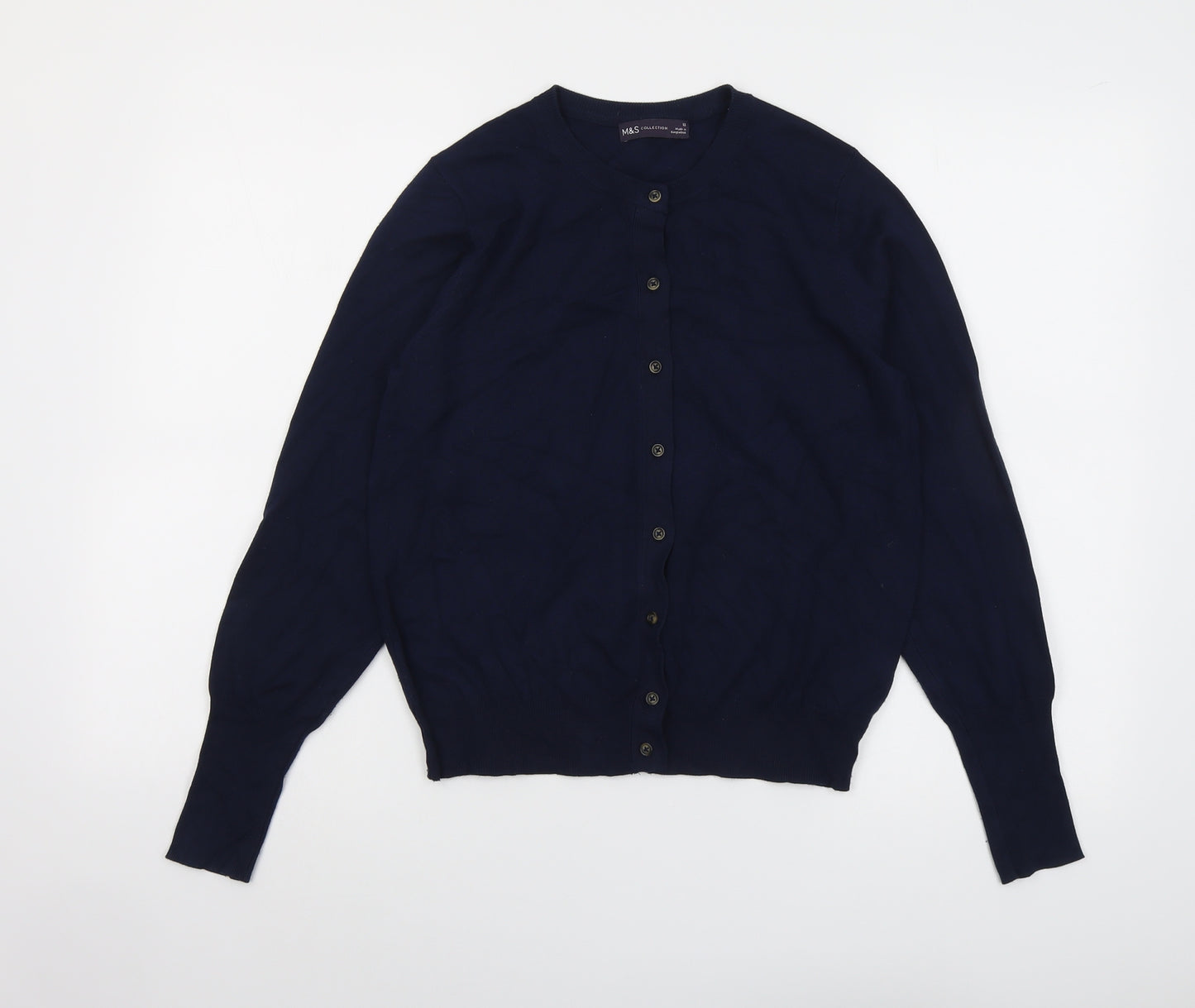 Marks and Spencer Womens Blue Round Neck Viscose Cardigan Jumper Size 12