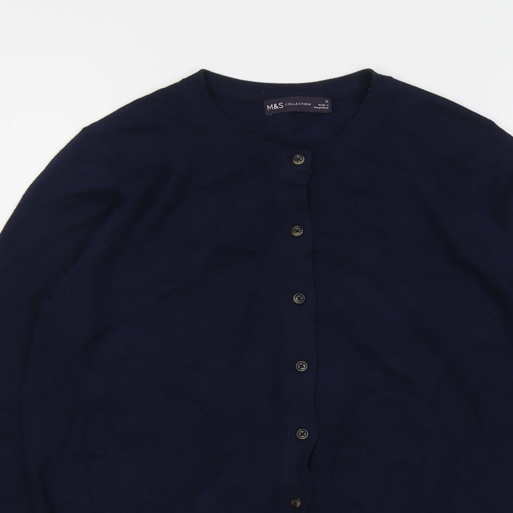 Marks and Spencer Womens Blue Round Neck Viscose Cardigan Jumper Size 12
