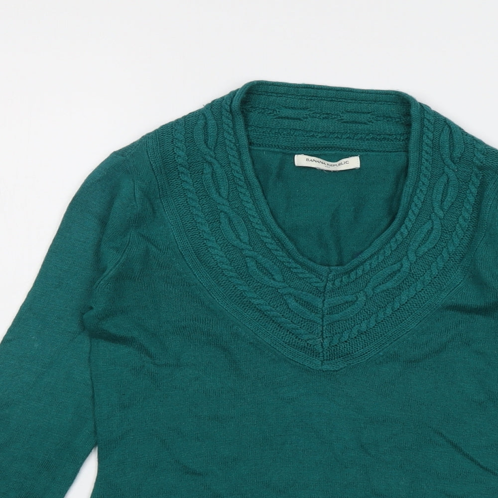 Banana Republic Womens Green V-Neck Nylon Pullover Jumper Size S
