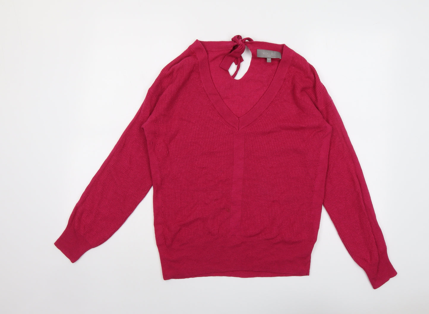 NEXT Womens Pink V-Neck Nylon Pullover Jumper Size 12