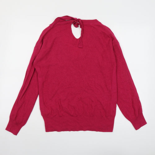 NEXT Womens Pink V-Neck Nylon Pullover Jumper Size 12