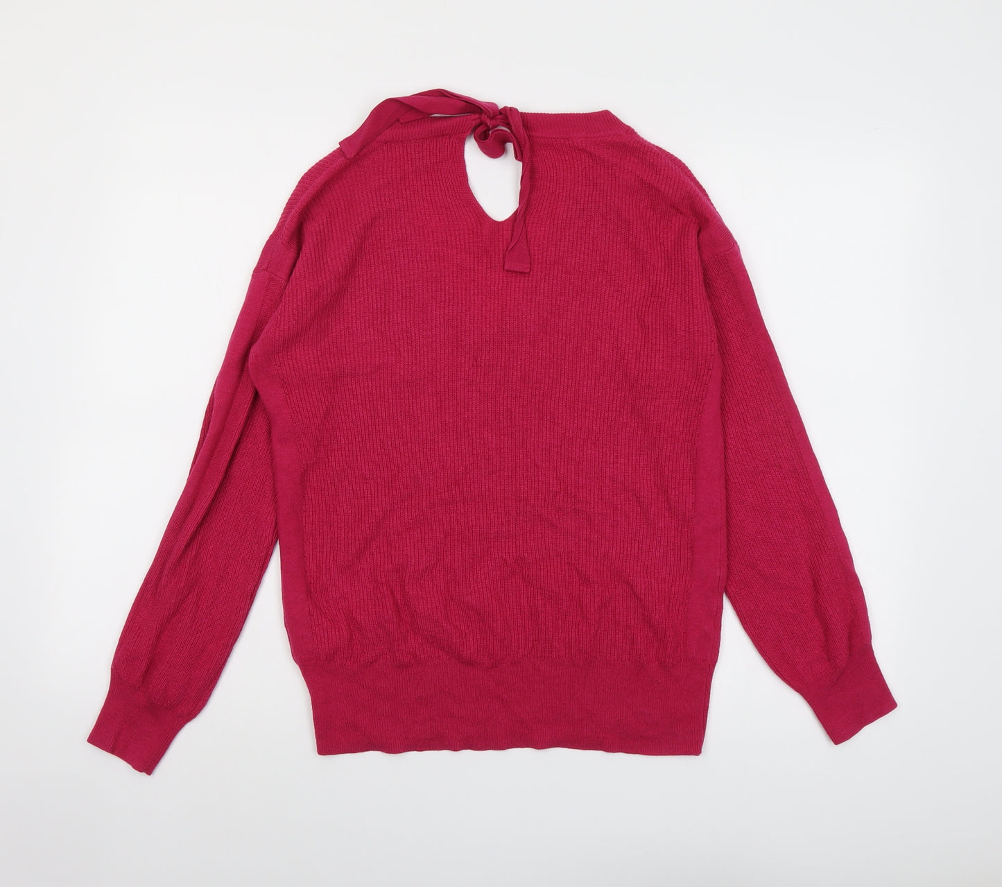 NEXT Womens Pink V-Neck Nylon Pullover Jumper Size 12