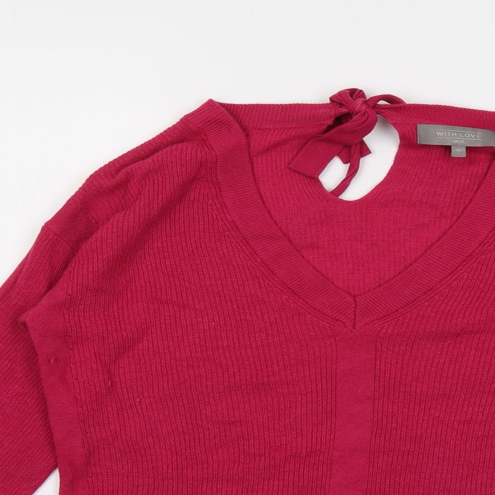 NEXT Womens Pink V-Neck Nylon Pullover Jumper Size 12