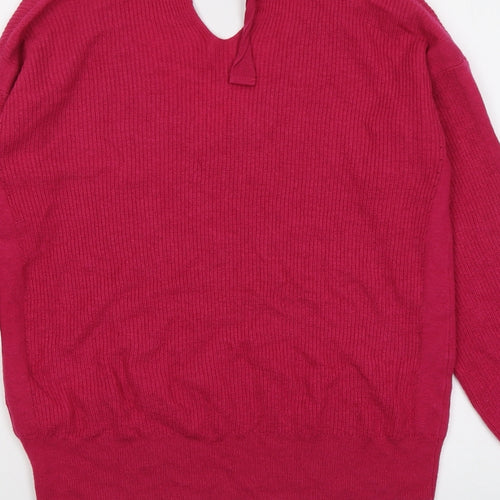 NEXT Womens Pink V-Neck Nylon Pullover Jumper Size 12