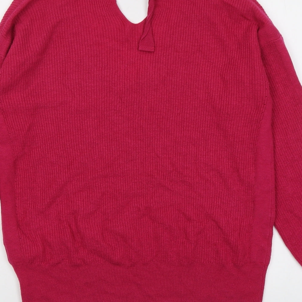 NEXT Womens Pink V-Neck Nylon Pullover Jumper Size 12