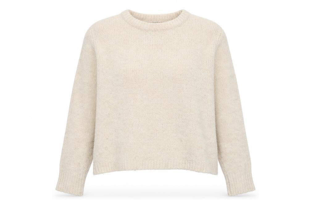 Front view of RESERVED women’s beige round neck polyester jumper, size M