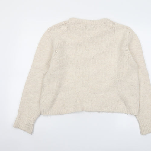 RESERVED Womens Beige Round Neck Polyester Pullover Jumper Size M
