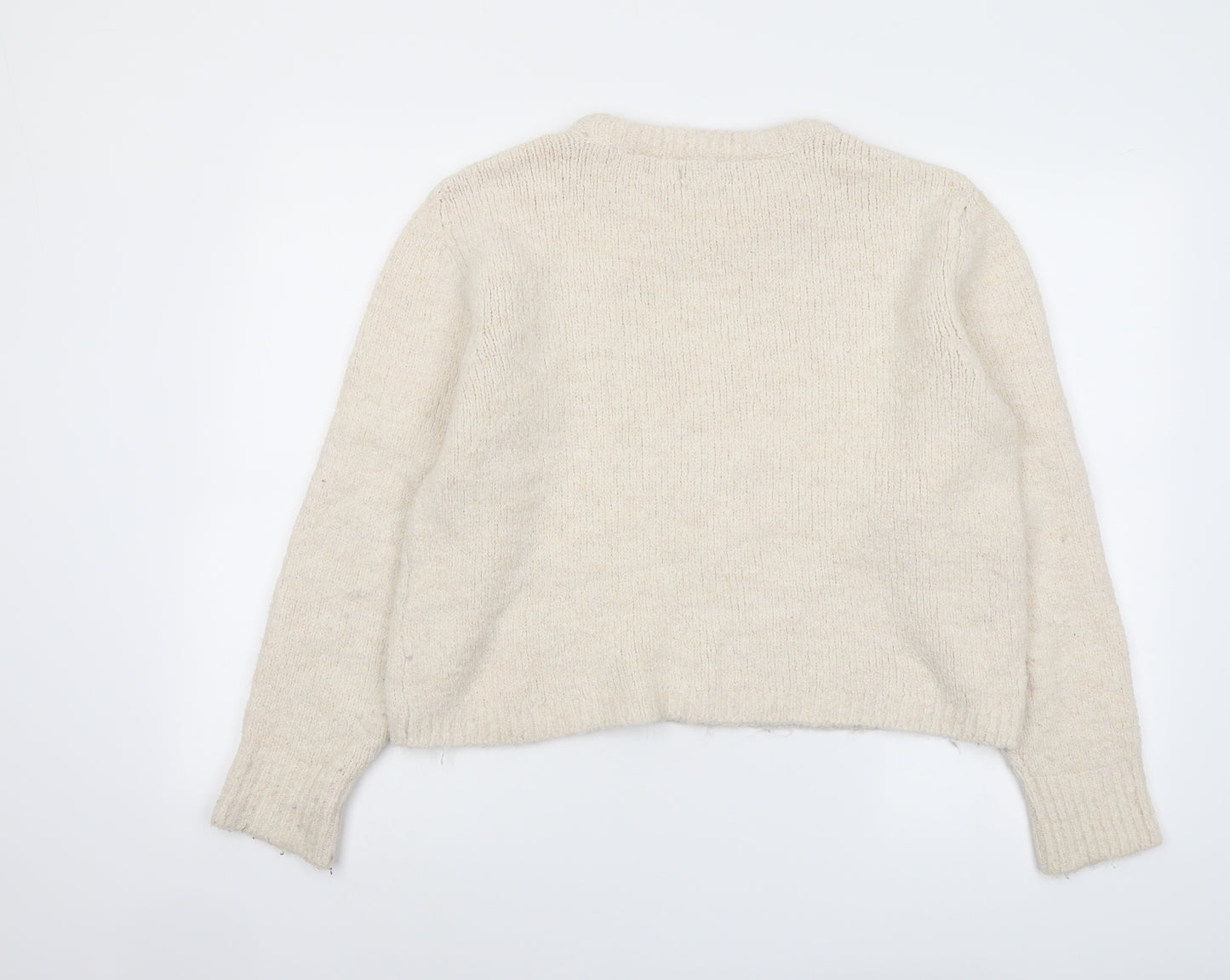 RESERVED Womens Beige Round Neck Polyester Pullover Jumper Size M