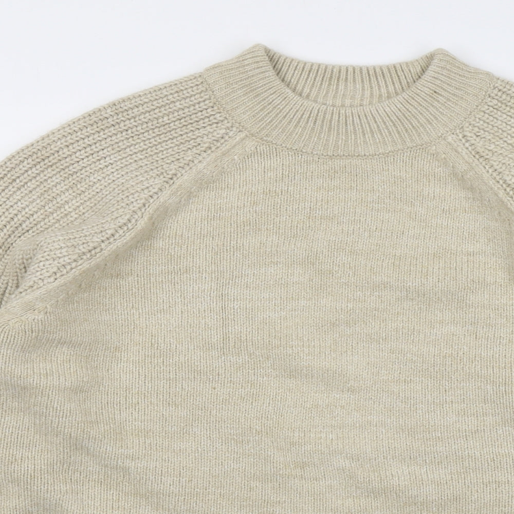Marks and Spencer Womens Beige Mock Neck Acrylic Pullover Jumper Size L
