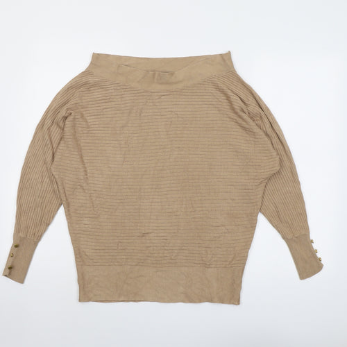 Lipsy Womens Beige Boat Neck Viscose Pullover Jumper Size 12