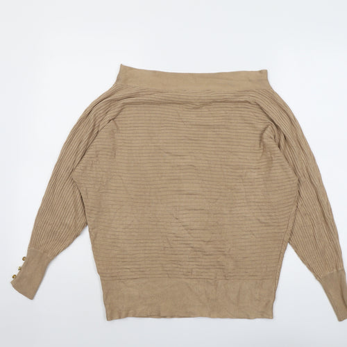 Lipsy Womens Beige Boat Neck Viscose Pullover Jumper Size 12