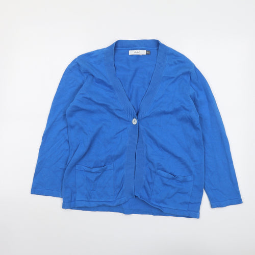 Adini Womens Blue V-Neck Cotton Cardigan Jumper Size XS