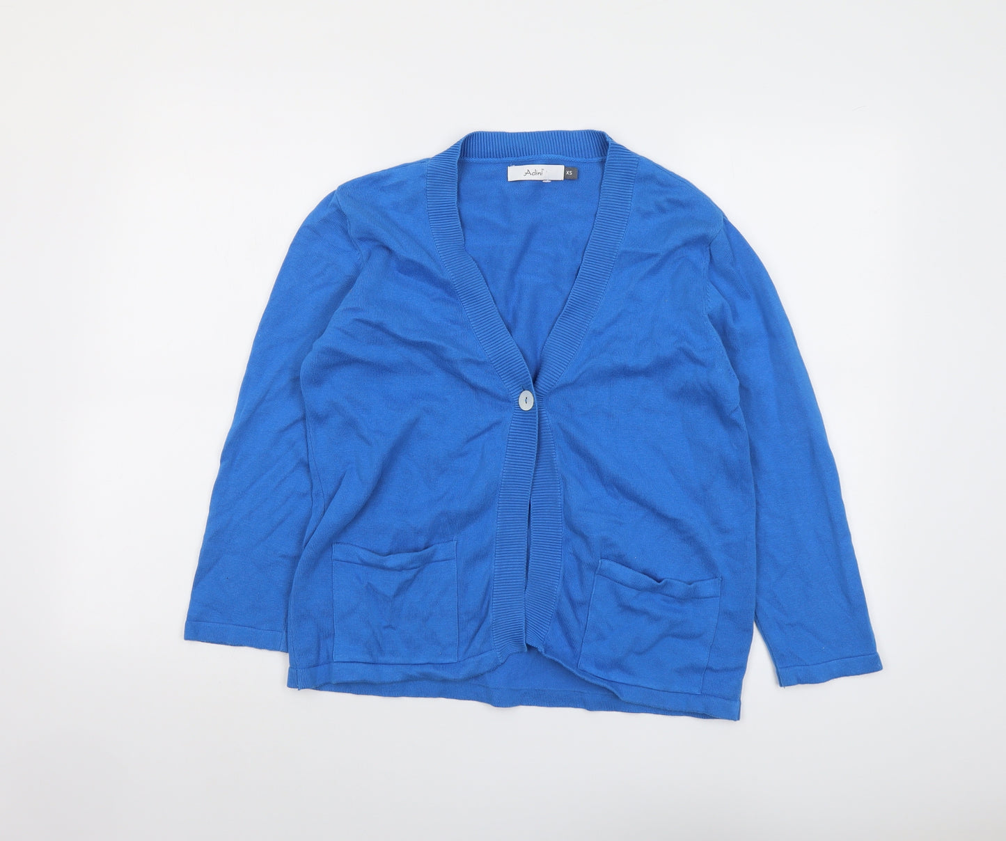 Adini Womens Blue V-Neck Cotton Cardigan Jumper Size XS