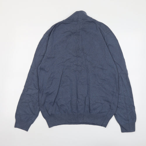 Crew Clothing Mens Blue High Neck Cotton Pullover Jumper Size L Long Sleeve