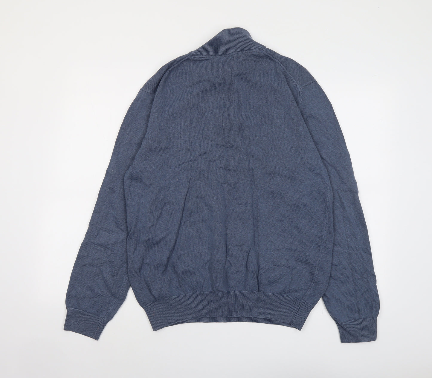 Crew Clothing Mens Blue High Neck Cotton Pullover Jumper Size L Long Sleeve