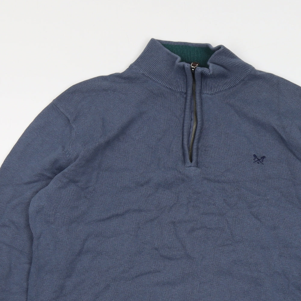 Crew Clothing Mens Blue High Neck Cotton Pullover Jumper Size L Long Sleeve